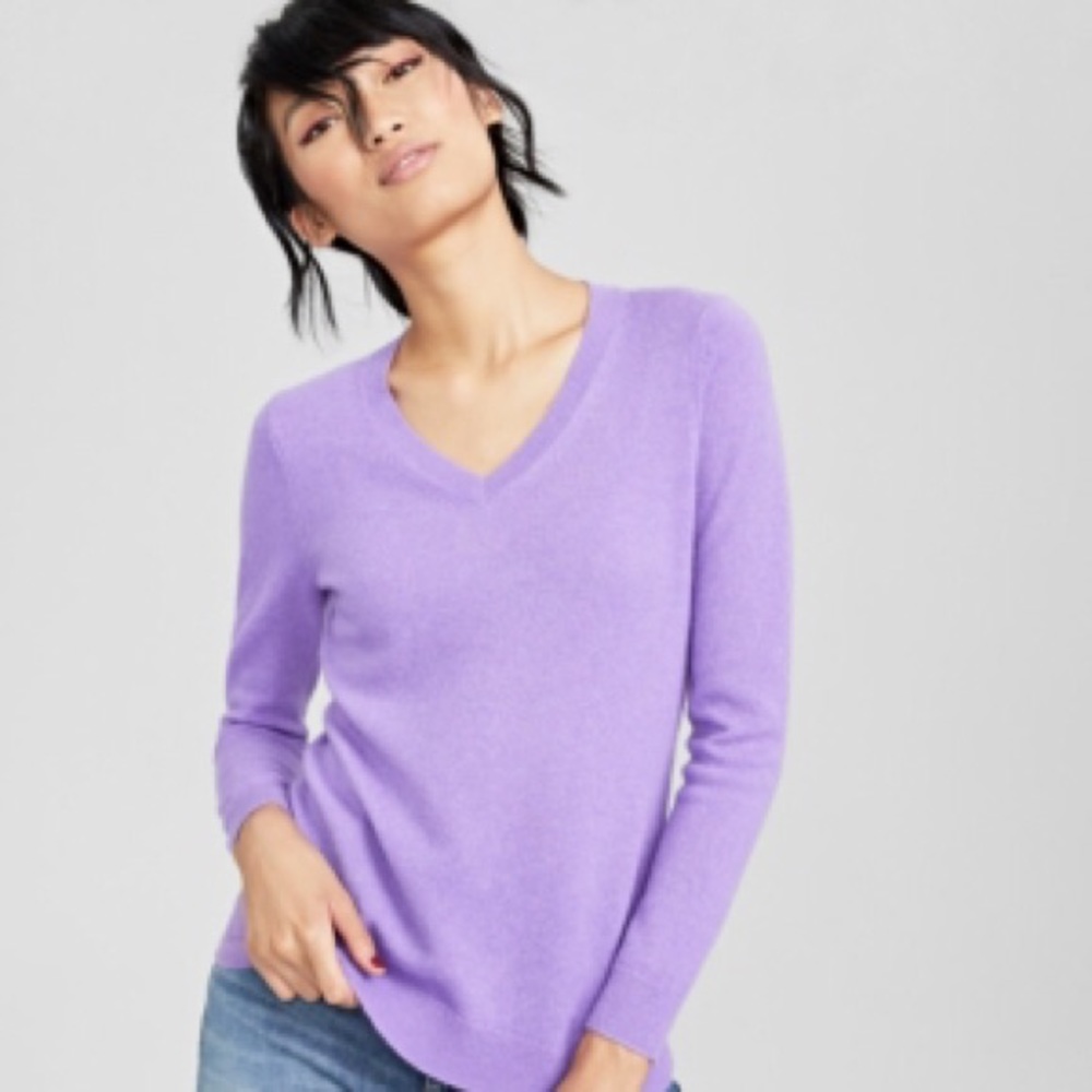 sutton studio lavender v neck cashmere cardigan
